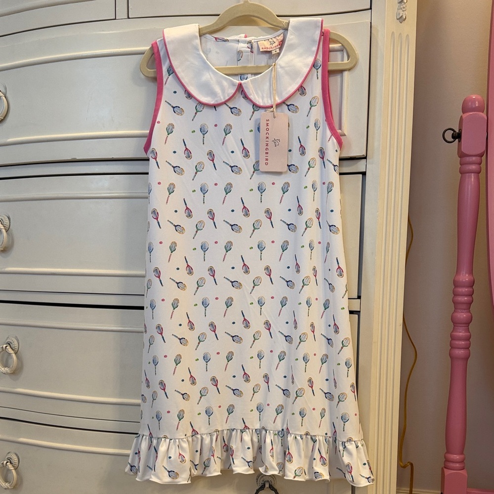 NWT Smockingbird 8 Tennis Racquet Dress Pink & White